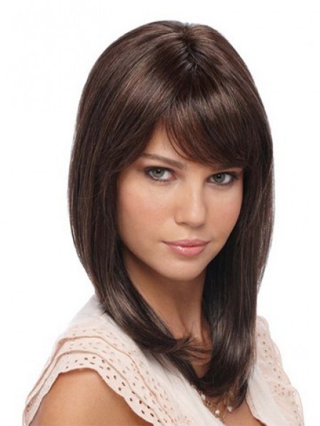 Lace Front Shoulder Length Straight Hair Wigs With Side Bangs