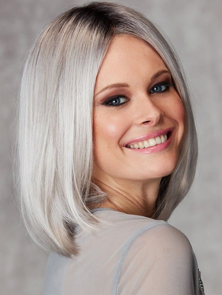 Medium Ladies White Grey Bob Hair Wigs, Best Wigs Online Sale - Rewigs.com