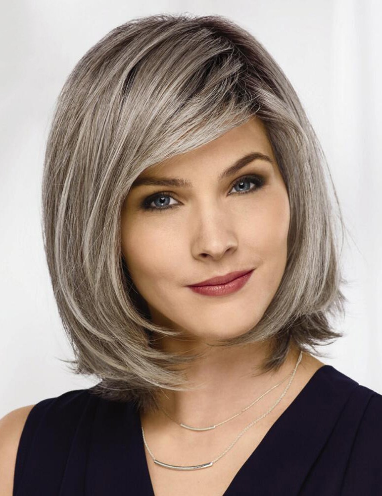 Mid Length Straight Bob Lace Front Grey Hair Wig - Rewigs.com