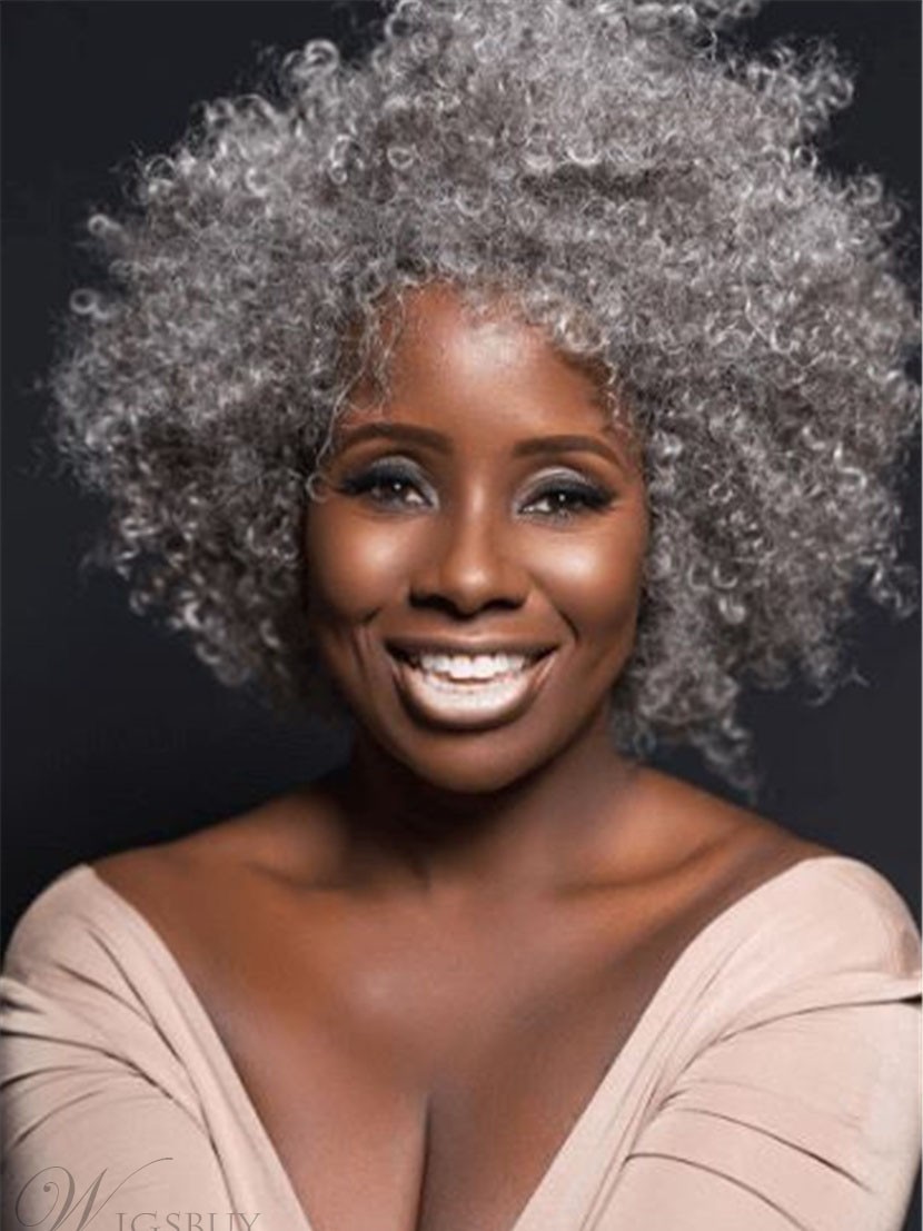 Natural Grey Culry Synethci Hair Wig For Old Black Women ...