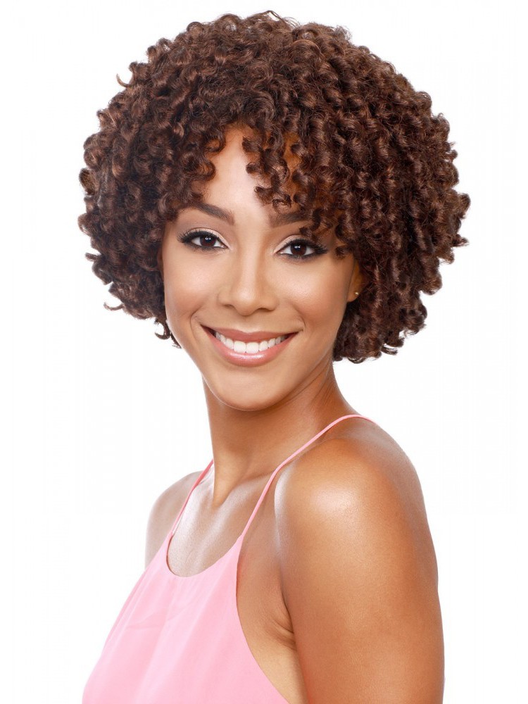 Short Capless Brown Curly Afro Hairstyle For Black Women